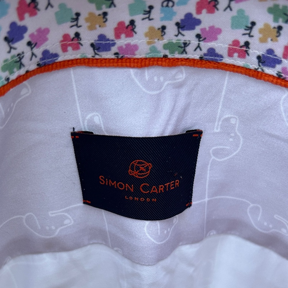 Simon Carter Stylish Men's Light Purple Button-Down Shirt w dog print 44 Slim F